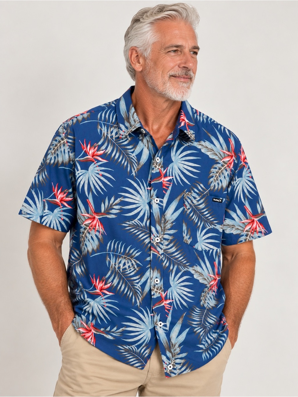 Hurley  Floral Button-Up Shirt in Blue & Red Size XXL